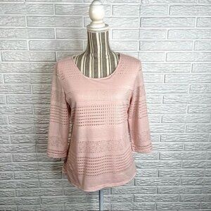 Christopher & Banks Pink Laser Cut Circle Top 3/4 Length Sleeves Size Small